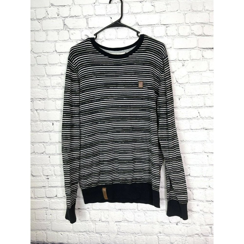 Naketano Mens Long Sleeve Dark Blue Melange Striped Crew Neck Cotton Sweater XL